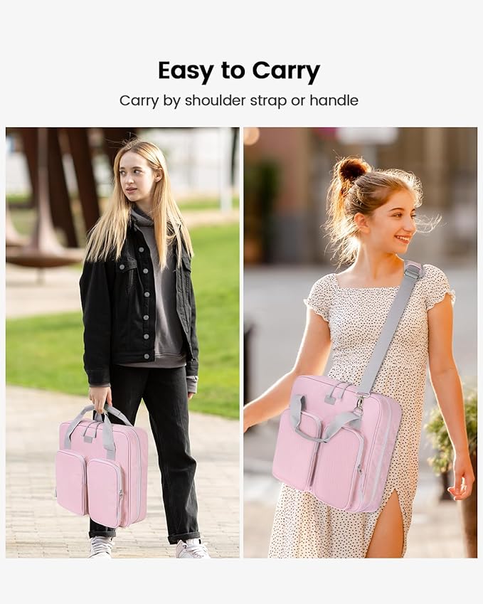 3 Inch 3 Ring Zipper Binder with Shoulder Strap & Handle & Multi-Pocket - 3" Binder with Zipper for School Girl & Boy, Compatible with 13-Inch Laptop MacBook/Tablet-Patent Design-Pink02