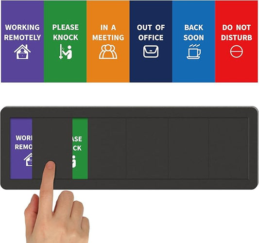 Office Door Signs-6 Options Door Signs -In A Meeting Sign/Out Of Office/Do Not Disturb/Working From Home/Please Knock/Back Soon Privacy Slider Sign for Meeting & Conference Room Black