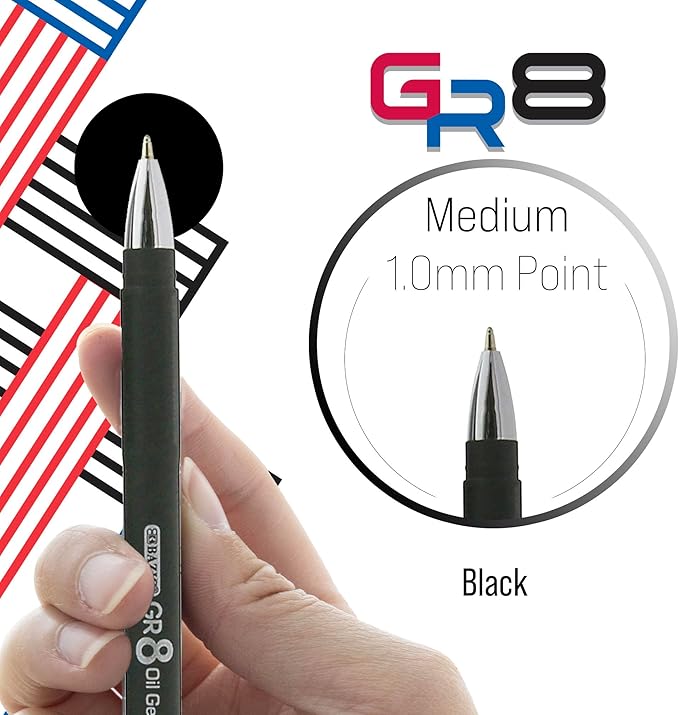 BAZIC Oil Gel Fuse Tech Ink Pen, GR8 Black Color w/Rubberized Barrel, 0.7 mm Medium Point Smooth Writing (3/Pack), 144-Packs