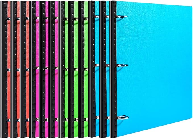 Telescoping 3 Ring Binder-12PCS, Flexible Binder with Elastic Rubble Spine+3 Round Rings, Flat Writing Binder, 4 Bright Colors