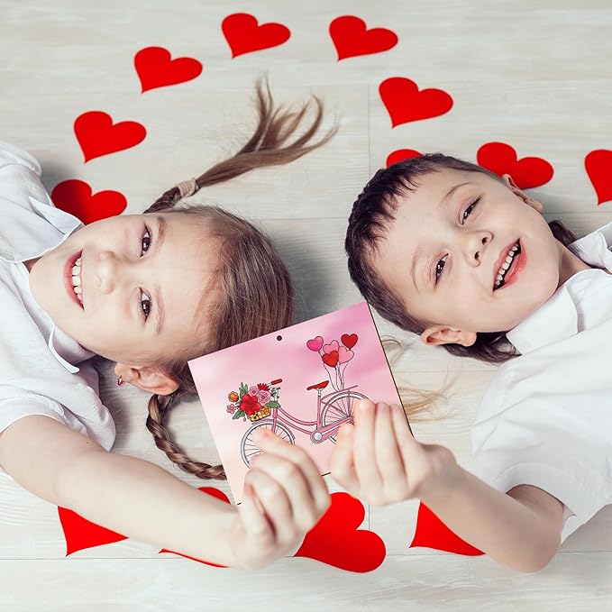 COCHIE 10 Pieces Large Valentine's Day Unfinished Wood Crafts to Paint for Kids Adults, Bulk Predrilled Wooden Ornaments for Painting, Heart Pattern Paintable Wood Slices Craft Supplies with Ropes