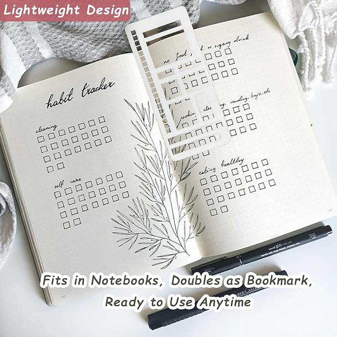 Handmade Flexible Record Template,3PC Stencils Drafting Tools,Reusable Templates Planner Stencils for Journaling Checklist/Habit Trackers/Task Lists/Daily Planning (#A)