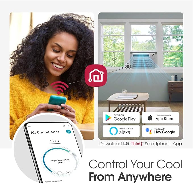 LG 10000 BTU Smart Wi-Fi Enabled, Ultra-Quite, Quick and Easy Installation Window Air Conditioner with Remote, ThinQ Technology, Washable Filter, Eco-Friendly R32 Refrigerant (White)