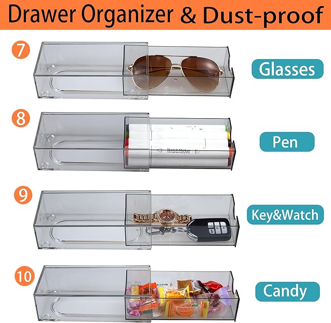 10 Pack Acrylic Makeup Organizer Clear Stackable Desk Organizers Dustproof Drawer for Make Up,Jewelry,Pen, Stationary