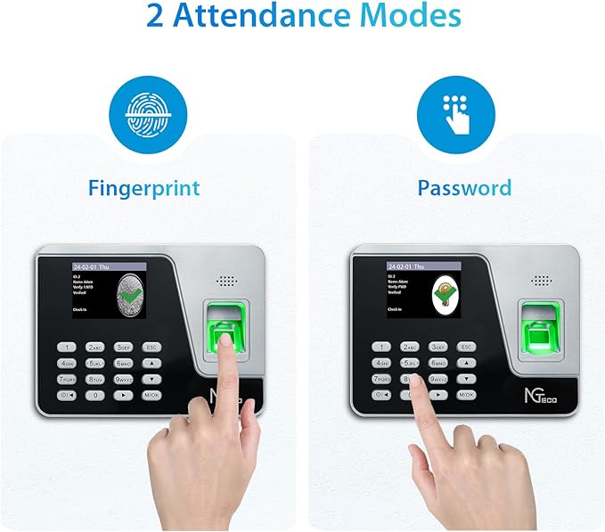 NGTeco Time Clocks for Employees Small Business, AS10 (Fingerprint+PIN) Times Clock, Standalone Clock in Clock Out Machine Supporting Shift Schedules, No Need WiFi & Software, No Monthly Fee