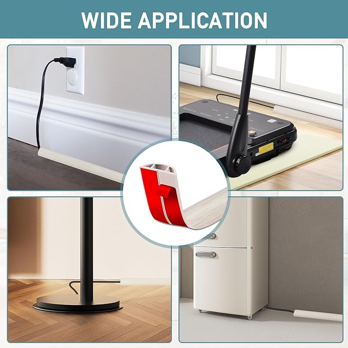 Floor Cord Cover Self Adhesive Cord Hider Floor Extension Cord Covers for Floor Power Cord Protector Cable Management Prevent Cable Trips Cable Cavity 0.32" W x 0.32" H (Beige Wood, 3.3Ft)