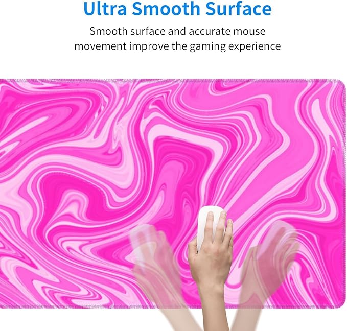 Hot Pink Digital Marble Fluid Liquid Marbled Pattern Topographic Contour Gaming Mouse Pad 31.5 X 11.8 Inch XL Extended Large Keyboard Non-Slip Rubber Base with Stitched Edges for Home Office