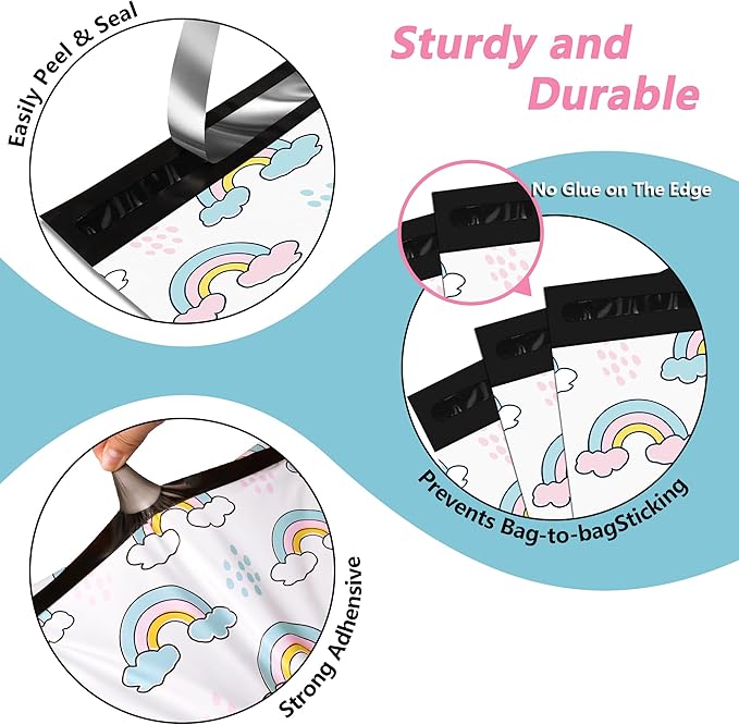 Poly Mailers 6x9 Inch 100 Pcs - Rainbow Printed Shipping Bags, 2.4mil Thickness, Waterproof and Tear Resistant Mailing Envelopes, Self-Sealing Packaging Bags for Small Business
