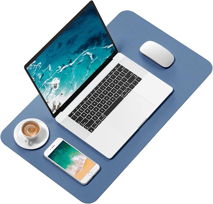 Hsurbtra Desk Pad, 23.6" x 13.8" PU Leather Desk Mat, M Extended Mouse Pad, Waterproof Desktop Blotter Protector, Non-Slip Ultra Thin Small Laptop Keyboard Writing Mat for Office Home, Dark Blue