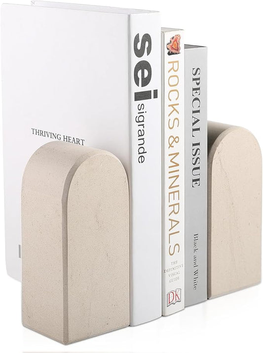 Koville African Natural Marble Bookends for Shelves, 7lbs Heavy-Duty Marble Book Holders, Decorative Book Ends, Bookshelf Apartment Decor for Normal Books/CD/Video Games