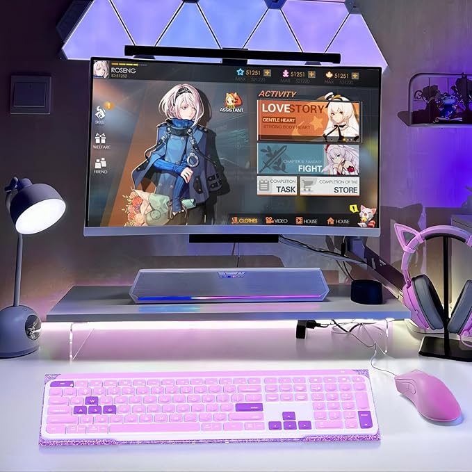 WINFFOR Comfortable Computer Keyboard Stand - Ergonomic Keyboard Riser Acrylic Tilted Keyboard Holder for Easy Typing&Working at Home Office - Fits All Keyboard Sizes - 17'' Wide (Glitter Purple)