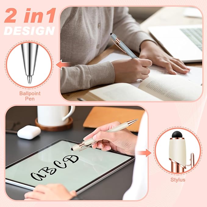 Tenare 12 Pieces 2 in 1 Stylus Metal Ballpoint Pen with Stylus Tip, 1.0 mm Black Ink Ballpoint Pen for Touch Screens(Morandi Color)