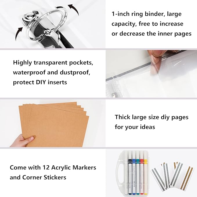 Vienrose Scrapbook Photo Album 12x12 Inch 3 Ring Binder, Linen Cover Large DIY Scrapbooks with 50 Sheets Plastic Sleeves 100 Pages Blank Khaki Inner Pages for Wedding Birthday Travel Baby Grass Green