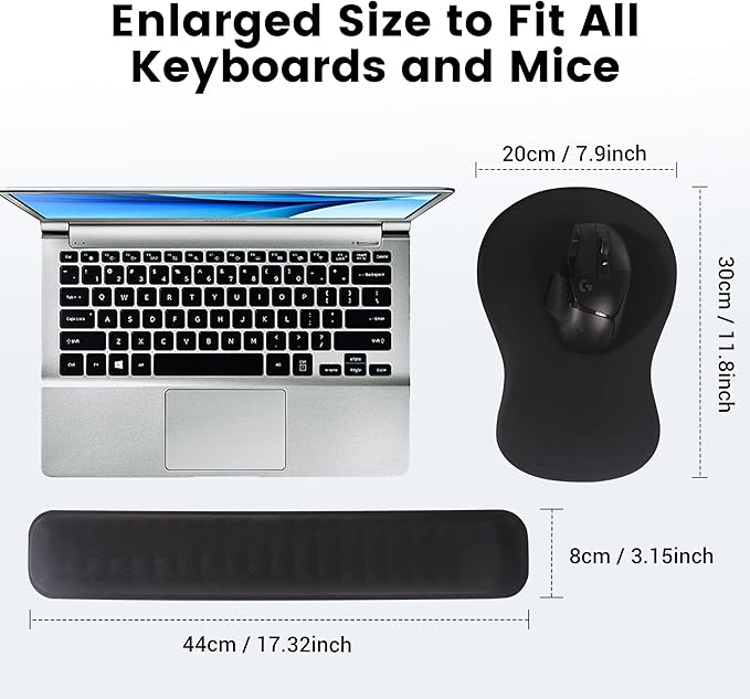 MEKASS Ergonomic Mouse Pad and Keyboard Wrist Rest Set, Super Soft Memory Foam Desk Wrist Support for Computer Keyboard, Non-Slip Arm Palm Rests Cushion for Typing Gaming Office Laptop Mac (Black)