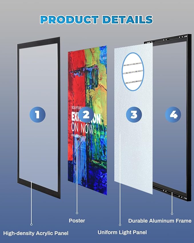 27 x 40 Inch Led Movie Poster Frame, Backlit Poster Frame Light Box Display, Wall Mounting, Aluminum Profile, Magnetic Frame for Movie Poster Advertising Display (Black)