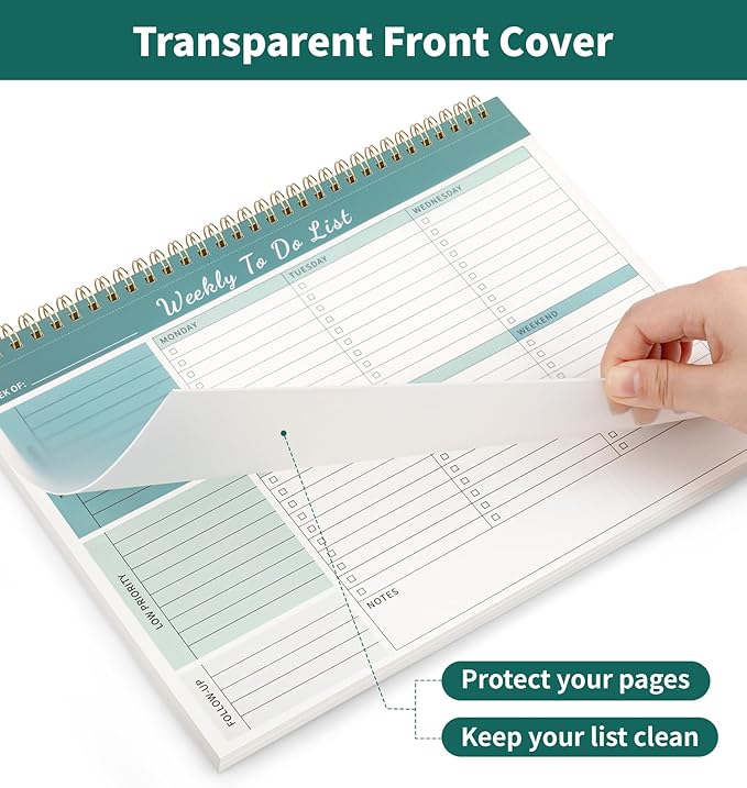 Weekly To Do List Notepad, 52 Undated Sheets 100 GSM（8.5"×11") Duplex-Printed Weekly Desk Planner For Work Home School Office Desk Accessories Supplies & Goal Setting Tasks - Green