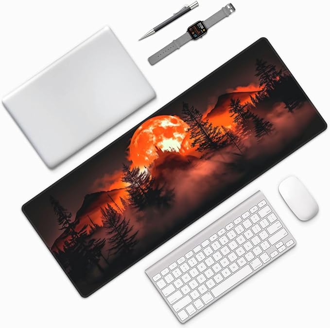 Extended Gaming Mouse Pad, Large Desk Mat XL Anime Mouse Pad Waterproof with Stitched Edges, Non-Slip Desktop Pad for Home and Office, Level Up Your 31.5x11.8 Inch (Roaring Flame)