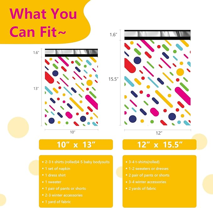 Poly Mailers 12x15.5 Inch 50 Pcs - Color Stripe Printed Shipping Bags, 2.4mil Thickness, Waterproof and Tear Resistant Mailing Envelopes, Self-Sealing Packaging Bags for Small Business