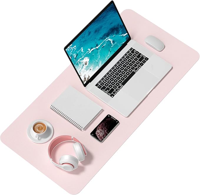 Hsurbtra Desk Pad, 35.5" x 17" PU Leather Desk Mat, XXL Extended Mouse Pad, Waterproof Desktop Blotter Protector, Non-Slip Ultra Thin Large Laptop Keyboard Writing Mat for Office Home, Pink