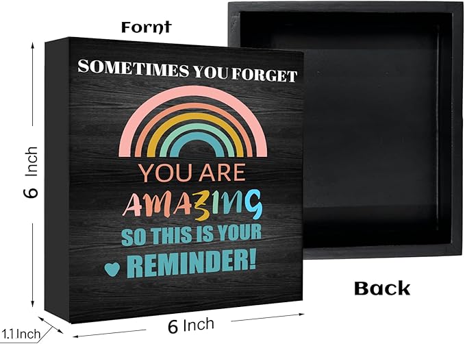 Encouraging Gifts for Women Teen Girls, Sometimes You Forget You're Awesome Wood Box Sign, Inspirational Gifts Birthday Graduation Congratulations Gifts for Daughter, Mom, Coworker Siste (Black, 6X6 Inch)