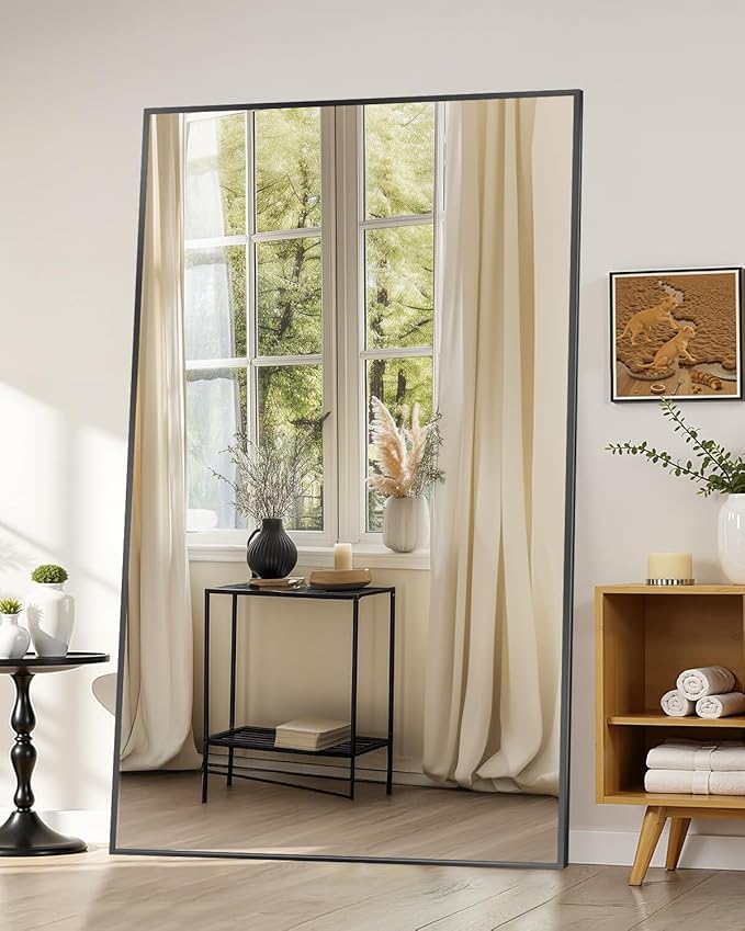 Antok Full Length Mirror, 76"x44" Floor Mirror, Floor Standing Freestanding Full Body Mirror with Stand for Bedroom, Hanging Mounted for Living Room Cloakroom, Black