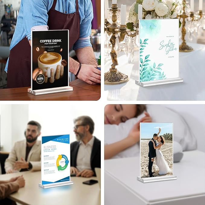 Acrylic Sign Holder 4x6, 21 Pack Clear Table Menu Vertical Double Sided Display, Plastic Menu Stand Paper Holder Suitable for Restaurants Office Store Show Fair