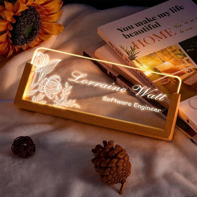 Custom Desk Name Plate,Light Up Acrylic Office Sign, Personalized Gift for Boss Coworker Teacher, Employee Appreciation Award, Home Office Decor