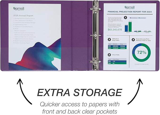 Samsill Durable 2 Inch Binder, Made in The USA, D Ring Binder, Customizable Clear View Cover, Purple, 12-Pack, Holds 475 Pages