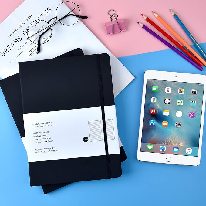 3 Pack B5 Journal Notebooks Classic College Ruled Notebooks Hardcover Lined Journals for Office Home School Business Writing Note Taking, 10.2 x 7.5 inch, 100GSM Thick Paper, 160 Pages (Black)