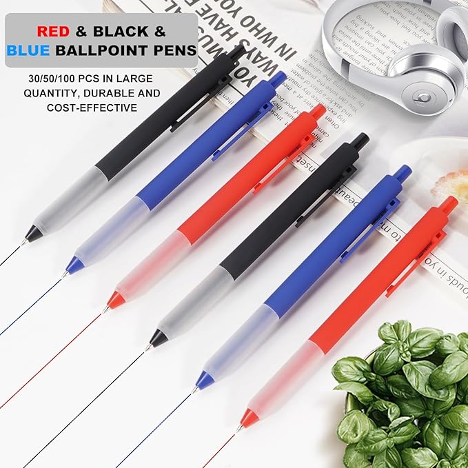 Pens Bulk, 100 Pcs Retractable Ballpoint Pens Medium Point (1.0mm) Rollerball Pens for Smooth Writing Women Men Gifts, (40Black&40Blue&20Red Ink) for Journaling School and Office Supplies Use
