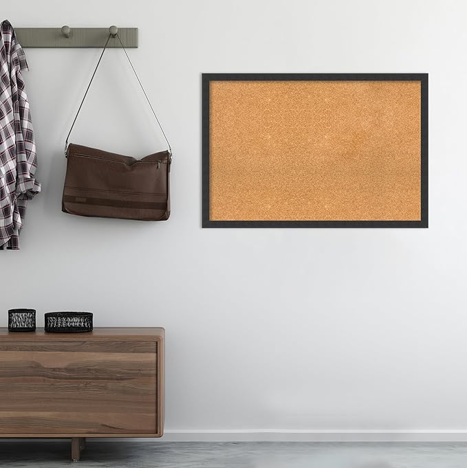 Amanti Art Natural Cork Board for Wall, 26x38 Vision Board with Black Wood Frame, Large Corkboard Office Decor for Home Organization, Modern Contemporary Corkboard Pinboard to display items for home