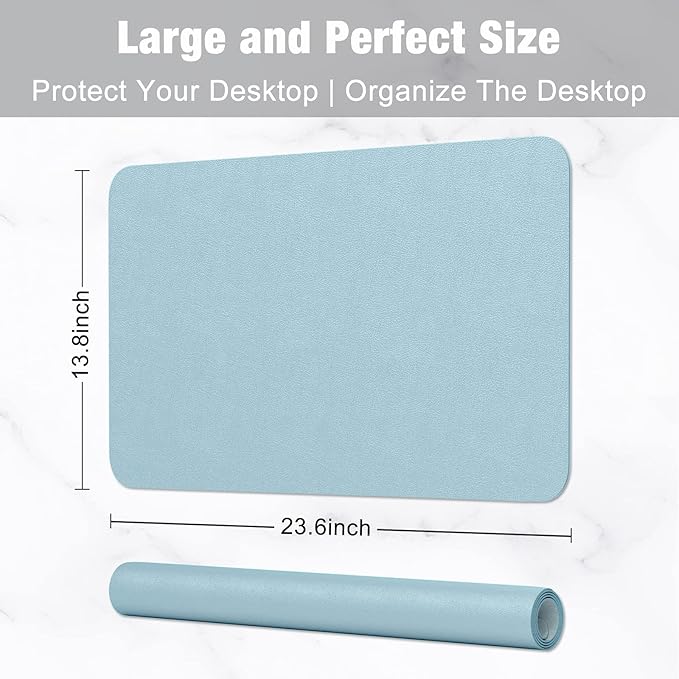 Hsurbtra Desk Pad, 23.6" x 13.8" PU Leather Desk Mat, M Extended Mouse Pad, Waterproof Desktop Blotter Protector, Non-Slip Ultra Thin Small Laptop Keyboard Writing Mat for Office Home, Lake Blue