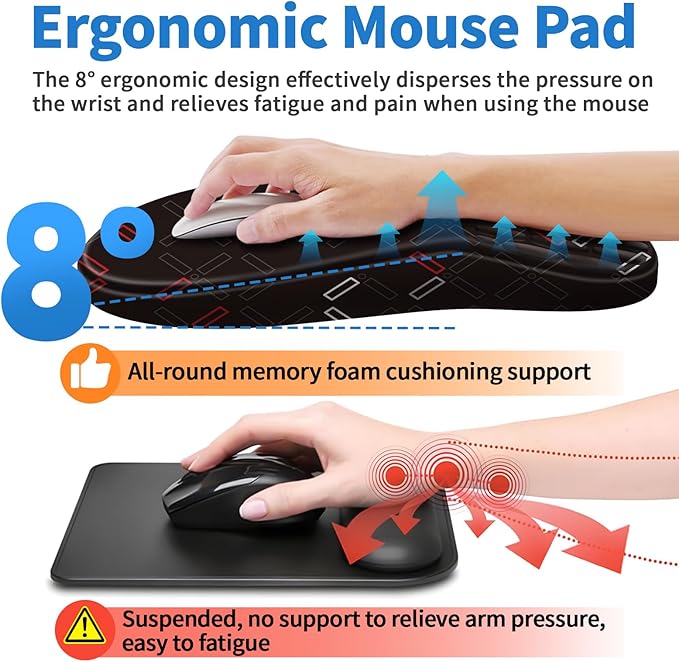 YIWEI Ergonomic Mouse Pad with Wrist Rest Support, Mousepad with Comfortable Memory Foam Wrist Rest and Non-Slip PU Base for Pain Relief, Computer, Laptop, Office, Home (Black-1)
