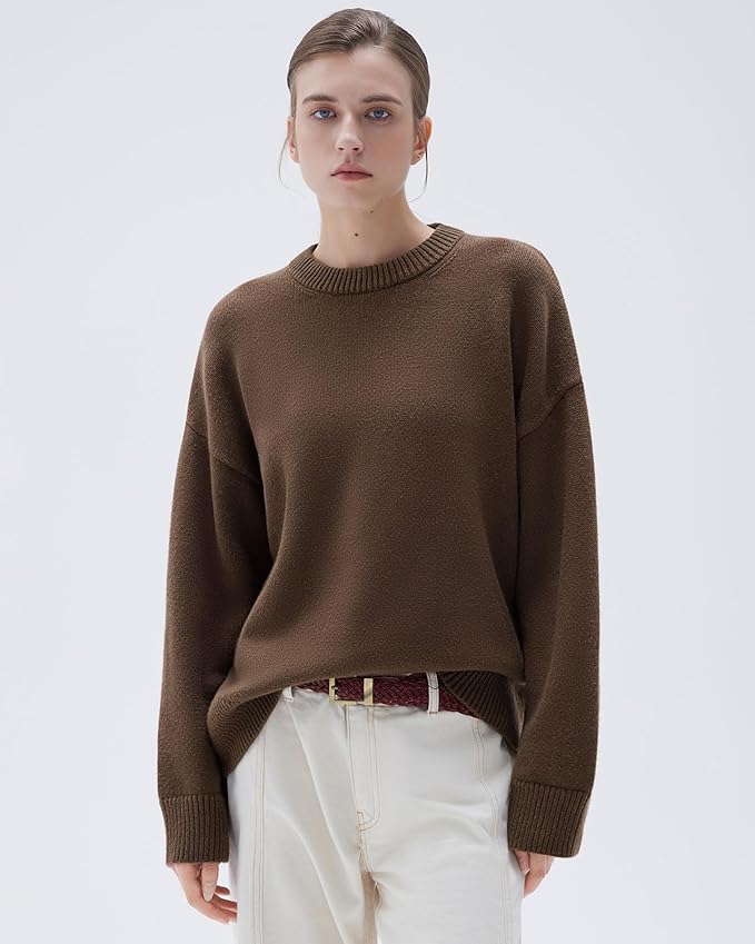 SUUKSESS Women Cashmere Oversized Long Sleeve Pullover Sweater Crew Neck Jumpers