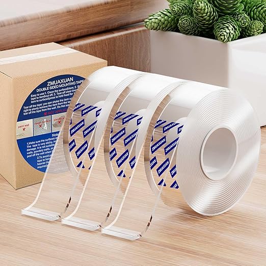 Clear Double Sided Adhesive Mounting Tape Heavy Duty Removable,Strong Picture Hanging Strips Wall Hangers,Sticky Tack Gel Putty Glue for Poster,Photo,Mirror,Carpet(9.85 Ft-3 Pack)