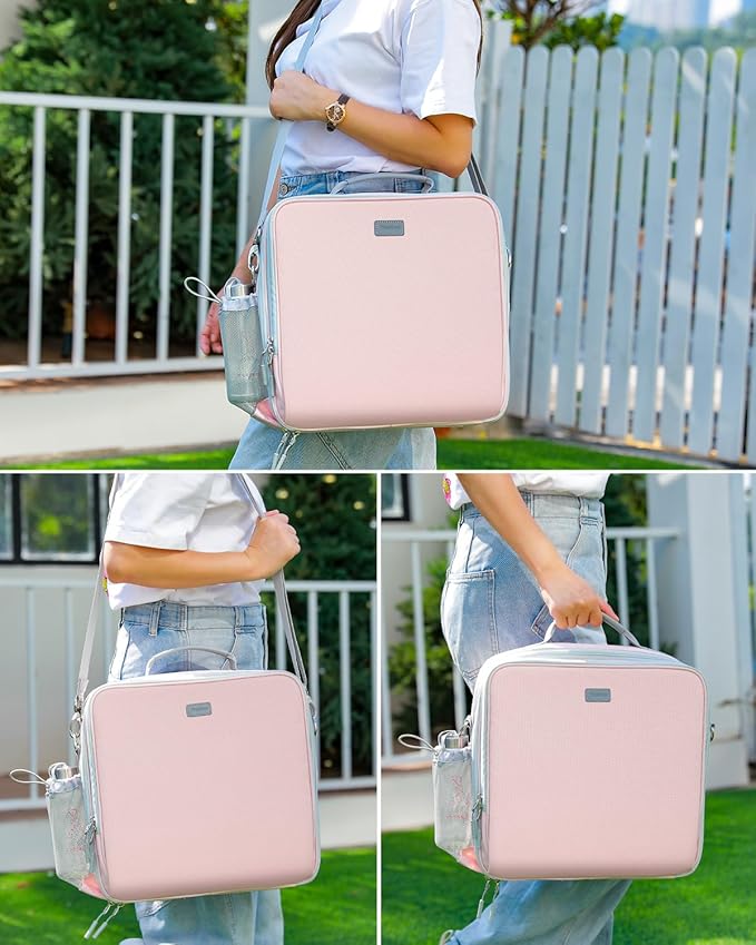 Zipper Binder, 3 Inch D-Ring 3 Ring with Water Bottle Holder,700 Sheet Capacity-Multiple Pockets,Binder with Strap for School/Office, Fit for 13" Tablet/Laptop,Patent Design-Pink