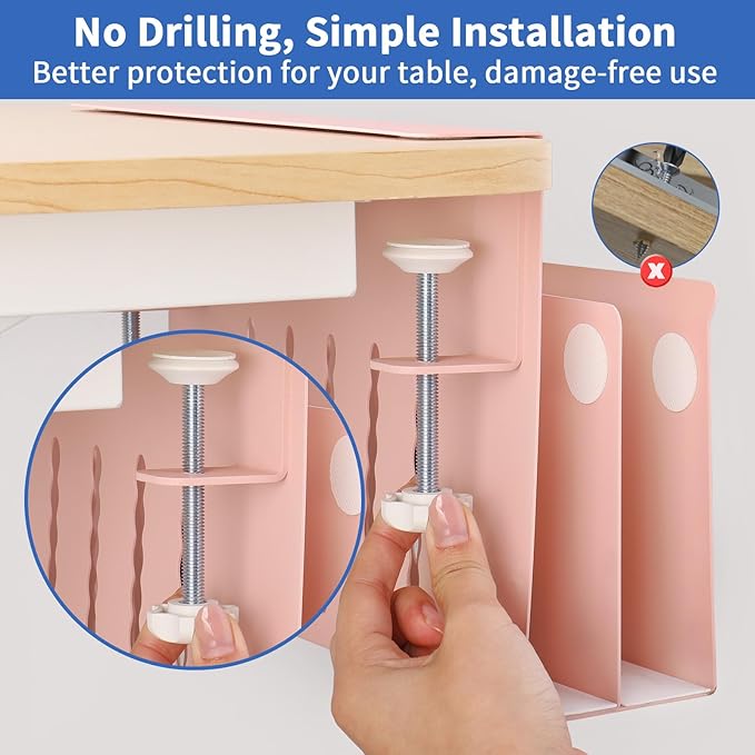 LUKETURE Desk Side Storage, 2 Tier Steel Hanging Organizer, No Drill Side Desk Organizer, Laptop Holder, with Pen Holder, Hanging Table Storage for Office Home, Fits Flat Edge Tables 0.3" to 2.8"