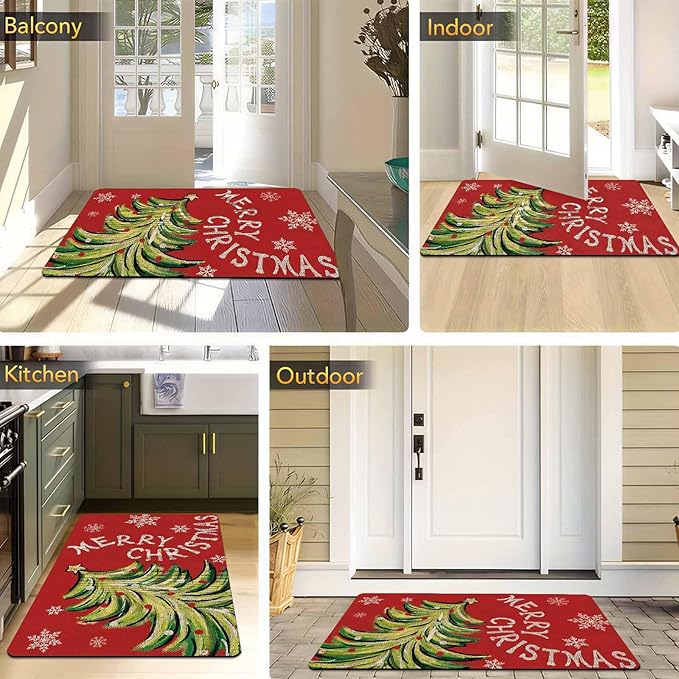 InterestPrint Christmas Doormat Outdoor Entrance Non-Slip Rug Front Porch Rugs, Christmas Tree Snowflakes Welcome Mat Front Door Rug Outdoor Funny Door Mat, 18" x 30"Inch