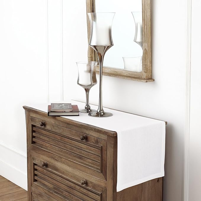 Solino Home Linen White Table Runner 60 Inches - 100% Pure Linen Short Table Runner 14 x 60 Inch Ideal for Dresser and Coffee Tables - Fall, Autumn, Winter, Thanksgiving, Christmas - Fete