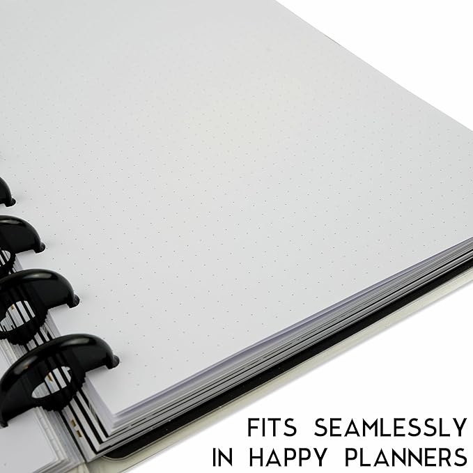 Discbound Dotted Grid Paper, 120 GSM Refill, 200 Sheets (400 Pages), 9 Disc Pre-Punched Happy Planner Inserts, Loose Leaf, White, 7 inch x 9.25 Inch