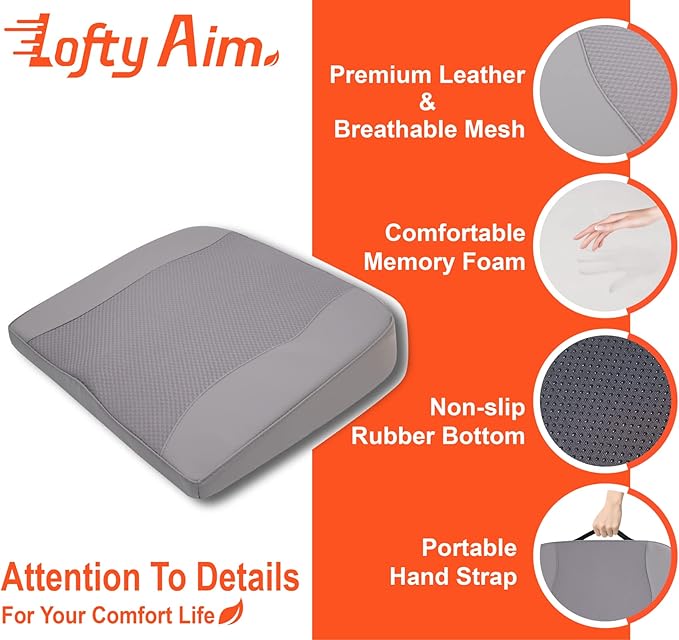 Car Seat Cushion, Comfort Memory Foam Car Cushions for Driving - Sciatica & Lower Back Pain Relief, Driver Seat Pillow for Auto, Office Chair, Wheelchair - Gray