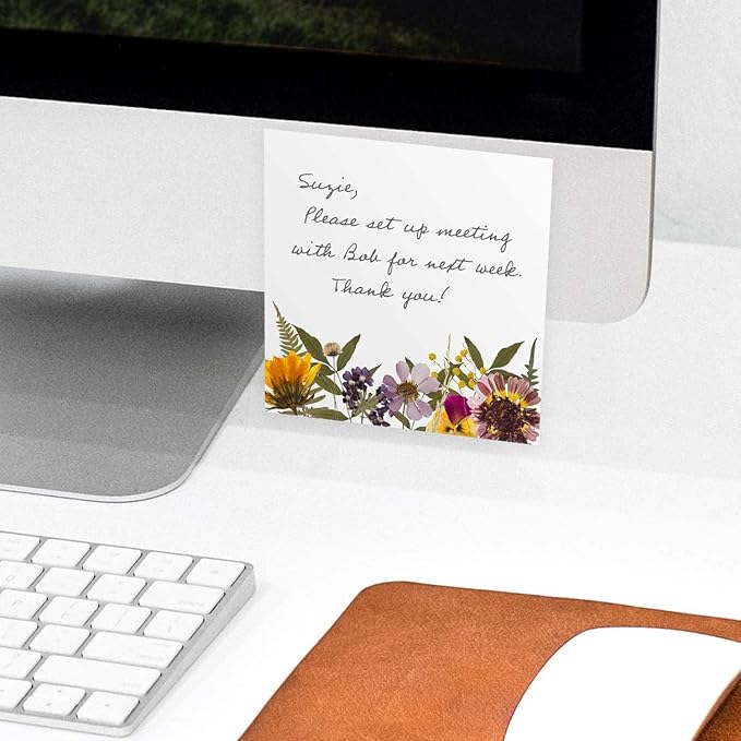 Wildflower Sticky Note Pads / 3" x 3" Botanical Sticky Notes/Set of 6 Pads / 50 Sheets Per Pad/Three Unique Designs/Made in The USA