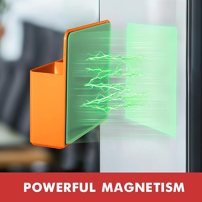 BEYGORM 2 Pack Plastic Magnetic Pen Holder for Refrigerator, Dry Erase Marker Holder for Whiteboard，Magnet School Locker Organizer Accessories, Pencil Cup, Pen Caddy, Classroom Organization(Orange)