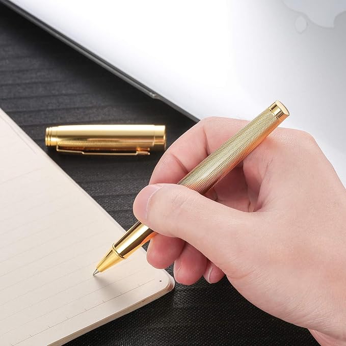 Rollerball Pen for Men Women Luxury Metal Executive Pens Home Office Use with Black Ink 0.7mm G2 (Luxury Gold)