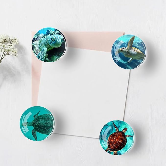12Pcs Glass Refrigerator Magnet Fridge Sticker,Turtle Fridge Magnets Decoration for Crafts,Strong Fridge Magnets for Kitchen, School,Office Whiteboard, Cabinet and Dishwasher