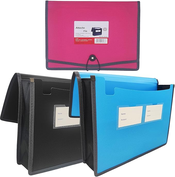 Premium Quality Plastic Expanding File Folder Document Organizer, 3.5" Expansion, A4 Letter Size for Home School Office Organization, 3 Pack