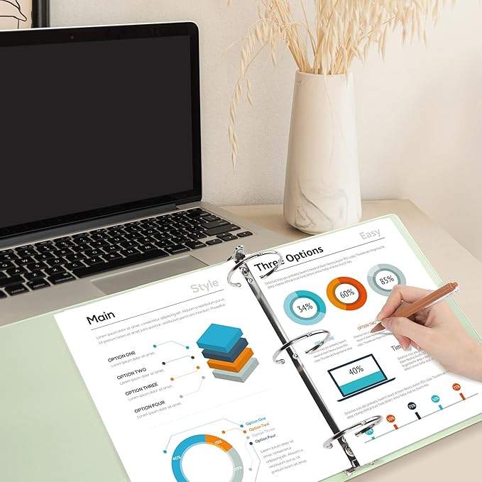 SUNEE 3 Ring Binder 3 Inch 4 Pack, Clear View Binder Three Ring PVC-Free (Fit 8.5x11 Inches) for School or Office Supplies, Neutral Aesthetic