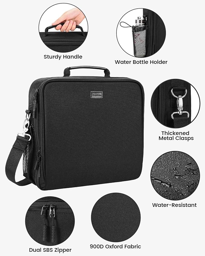 Zipper Binder, 3 Inch D-Ring 3 Ring with Water Bottle Holder,700 Sheet Capacity-Multiple Pockets,Binder with Strap for School/Office, Fit for 13" Tablet/Laptop,Patent Design-Black