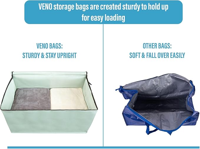 VENO 6 Pack Moving and Storage Bags, Heavy Duty, Alternative to Moving Boxes, Large Packing Totes Supplies for College Dorm Room with Zipper for Clothes, Wide Open Design (Shiny Light Green, 6 Pack)