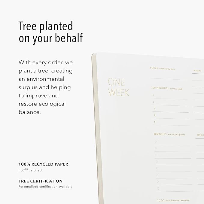 One Week - Elegant Undated Weekly Desk Planner, Gold Foiled, A4, Minimalist Weekly To Do List Notepad, Daily Schedule, Work Week Planner Pad, Eco-friendly, FSC™ Certified